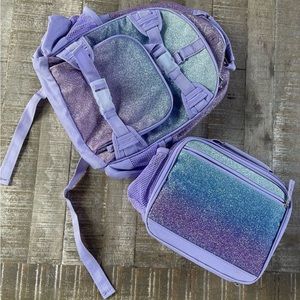 Potter Barn Mackenzie Lavender/Aqua Ombre Sparkle backpack & lunchbox - USED